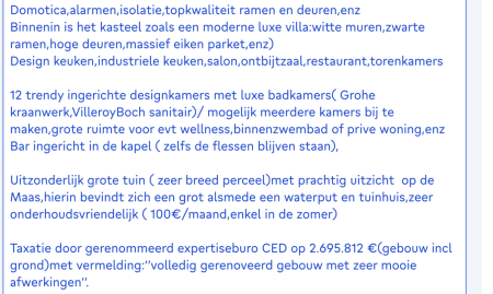 Gerenoveerd kasteel aan 1.000.000€ MINDER dan de schattingsprijs!!!!!!!!!nabij Dinant met zicht op de Maas. image